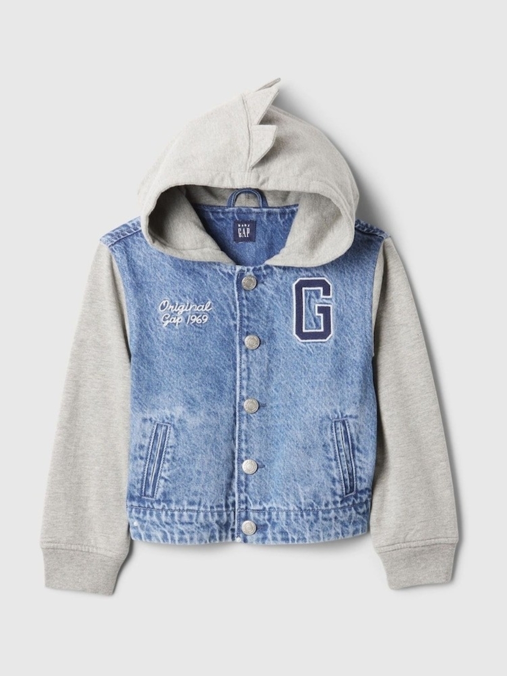 GAP Light Blue Denim Front with Gray Hooded Sleeve Jacket Size 2t Nwt